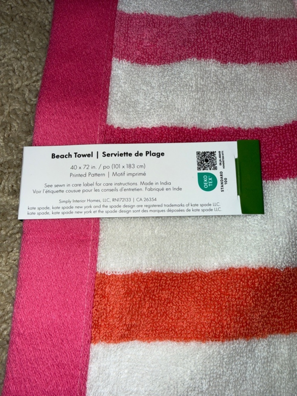 kate spade Pink and White Striped Beach Towel - Picture 3 of 13